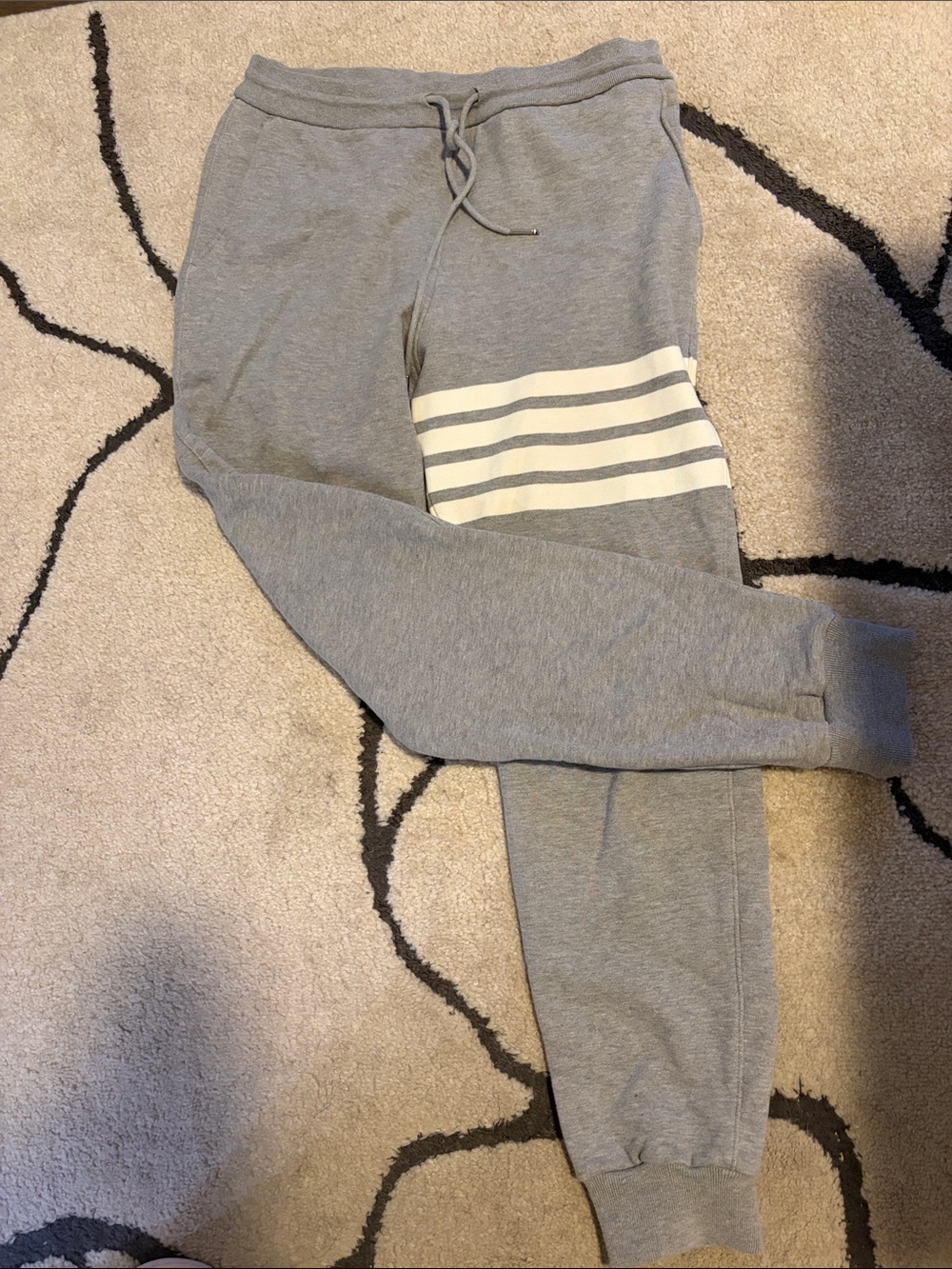 Thom Browne Gray Sweatpants with White Stripe Detail